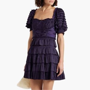 ULLA JOHNSON Lucette tiered satin mini 
Dress, Size 10, NWT